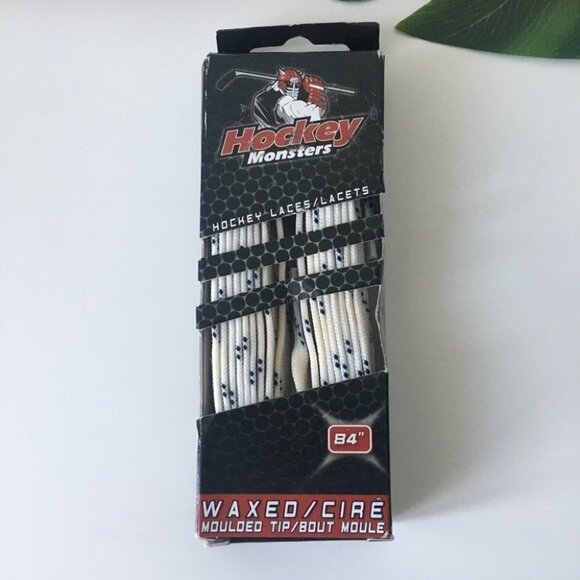 HOCKEY MONSTERS  White/Black Molded Tip Laces 84” - Picture 1 of 3